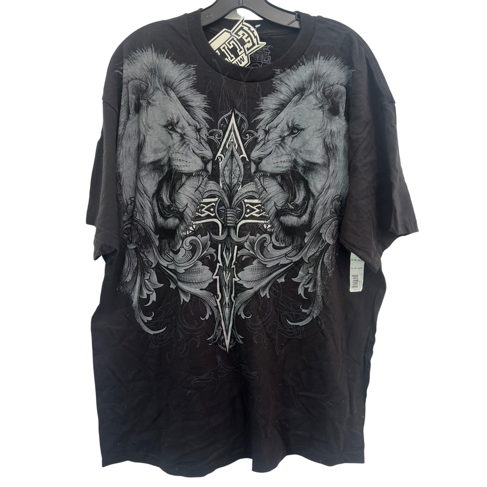 MMA Elite Y2K Vintage Black Lion Tribal Graphic Tee Grunge Cotton Mens XL